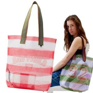 BDG striped Sporty Printed Mesh Tote Bag with long handles pouch included